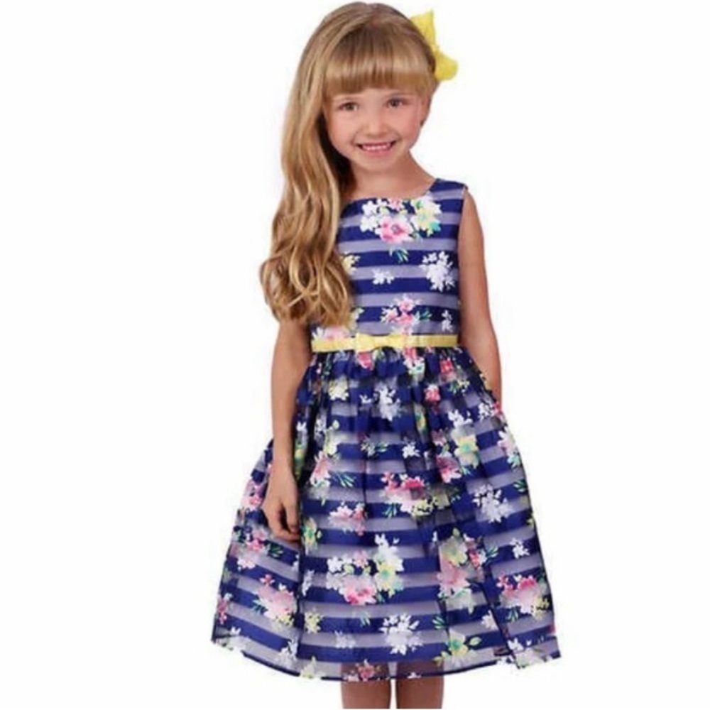 Jona Michelle Size 5 Blue Floral Striped Party Dress Spring Summer Easter